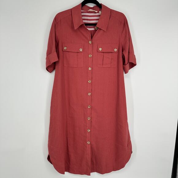 Soft Surroundings Fontana Linen Blend Button Up Midi Dress Preppy Womens PM - Picture 1 of 11